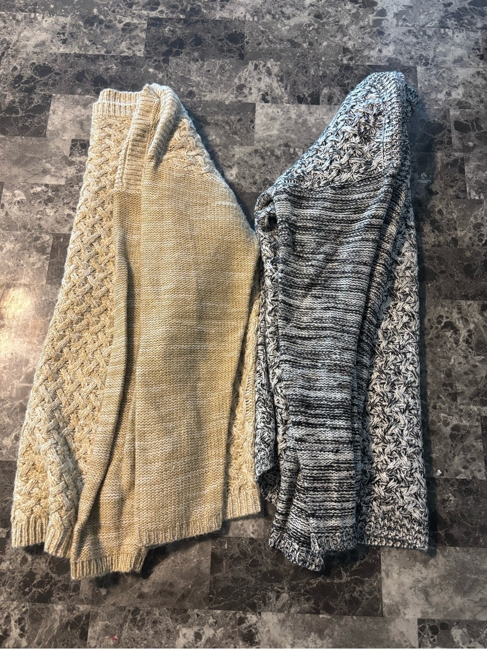 It's Our Time Cable Knit Cardigans in Cream and Gray Marle